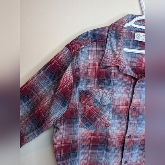 Men's Hurley Blue Red White Flannel Plaid Button-Down Shirt XXL - Picture 10 of 12
